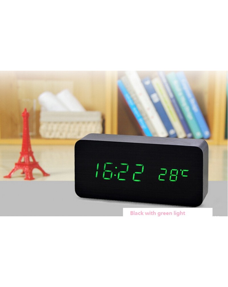 Sounds Control Alarm Clocks, Thermometer LED Digital Clock,Wood wooden Big Numbers Table Clock, Desktop Clock