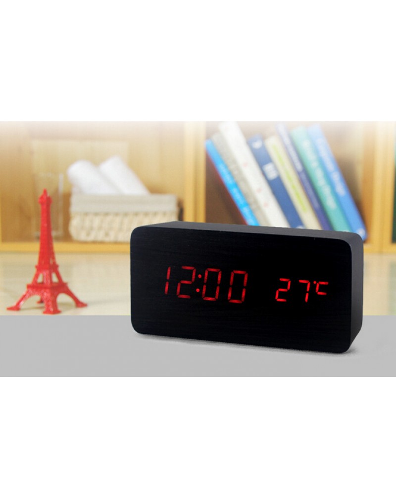 Sounds Control Alarm Clocks, Thermometer LED Digital Clock,Wood wooden Big Numbers Table Clock, Desktop Clock