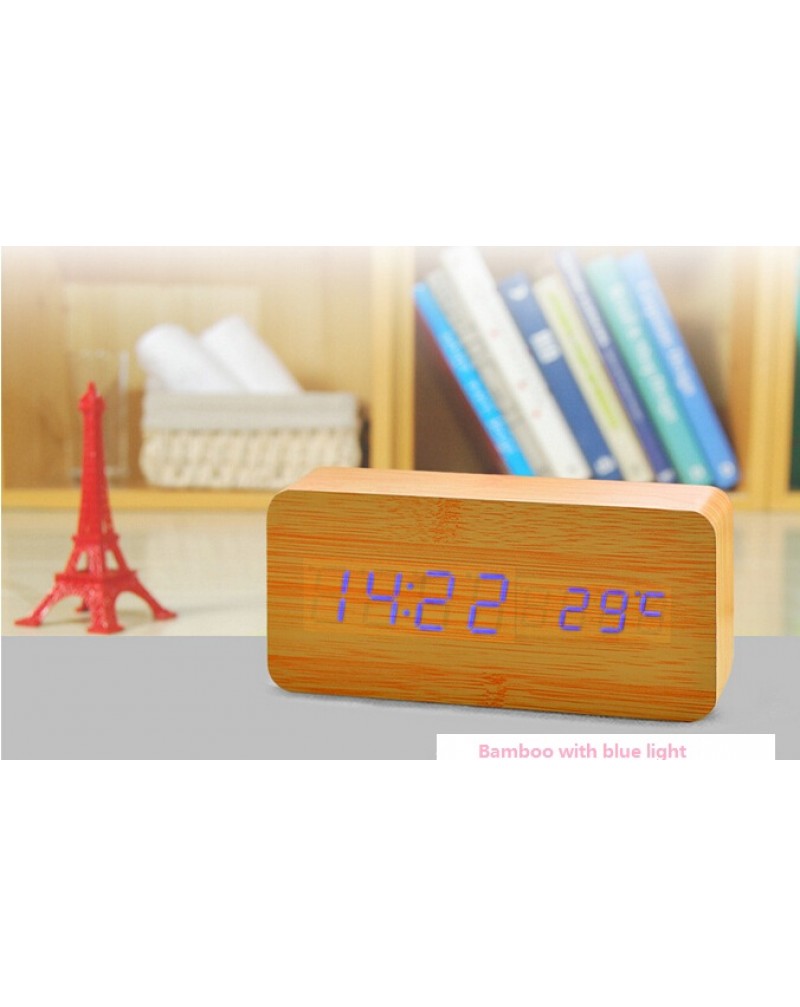 Sounds Control Alarm Clocks, Thermometer LED Digital Clock,Wood wooden Big Numbers Table Clock, Desktop Clock