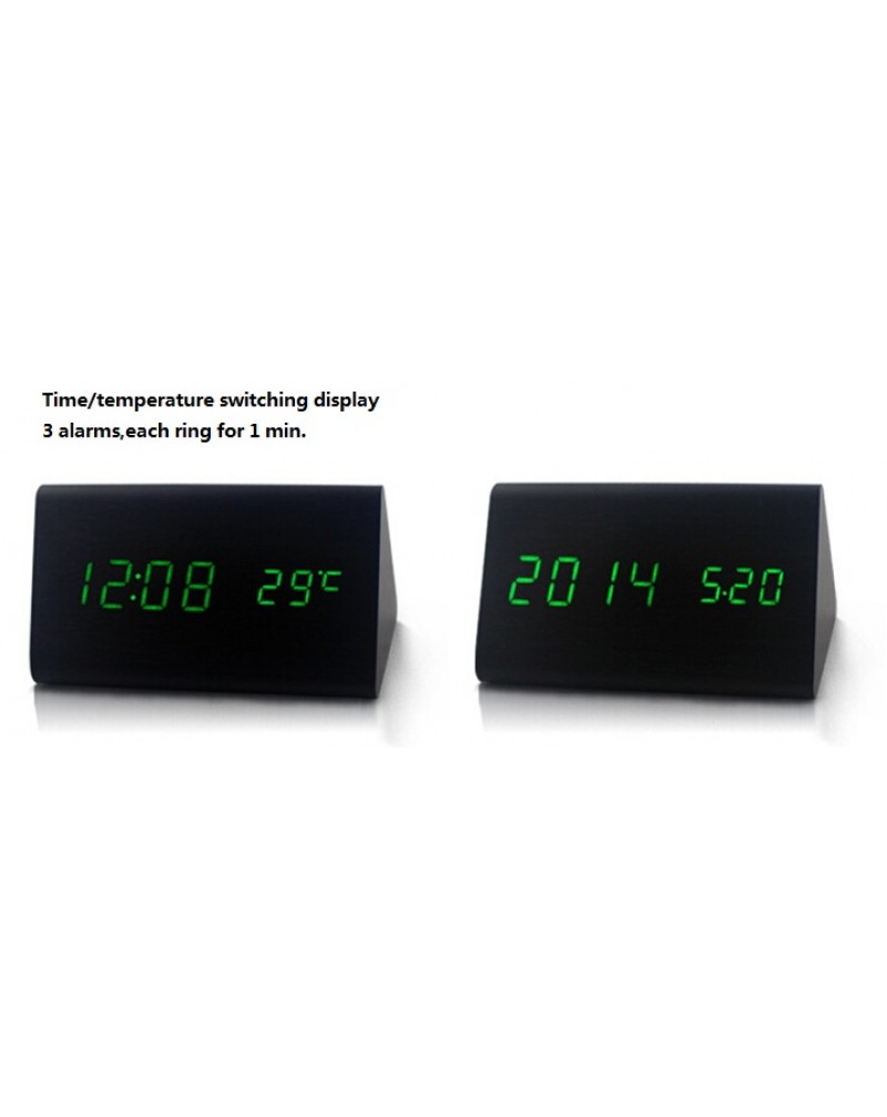 Sounds Control Alarm Clocks, Thermometer LED Digital Clock,Wood wooden Big Numbers Table Clock, Desktop Clock