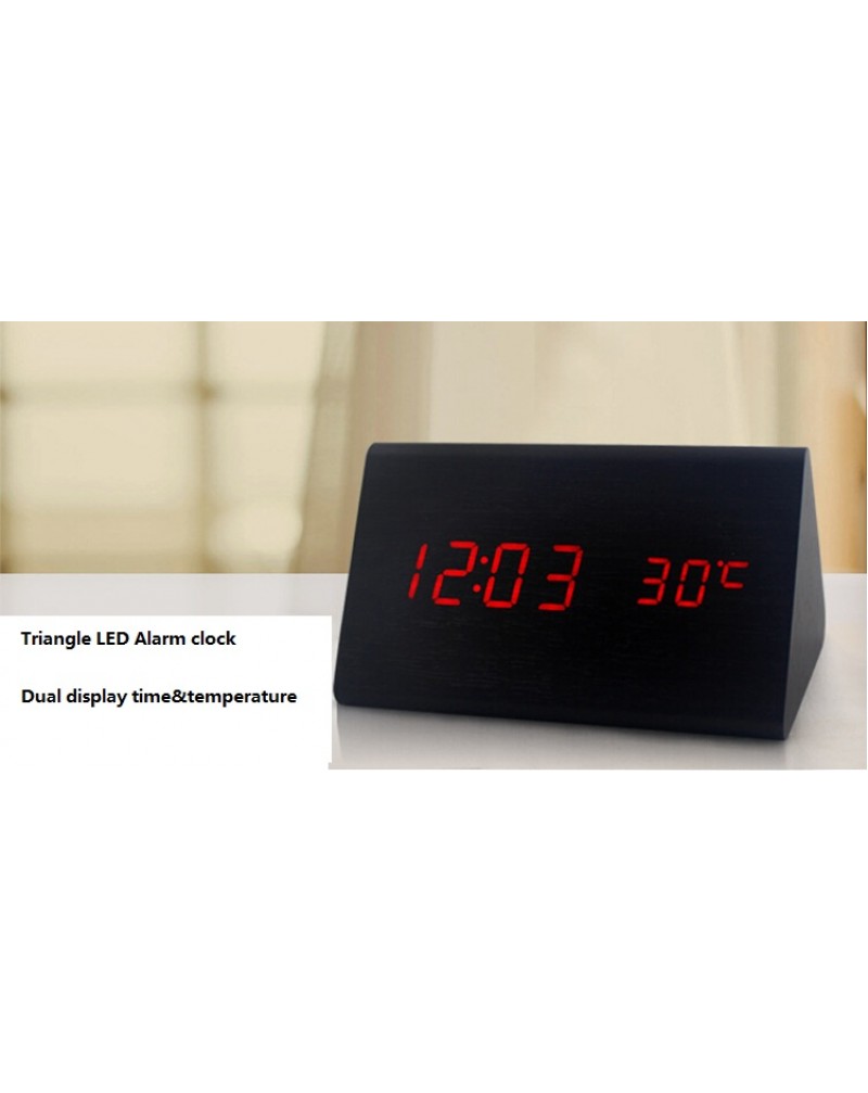 Sounds Control Alarm Clocks, Thermometer LED Digital Clock,Wood wooden Big Numbers Table Clock, Desktop Clock