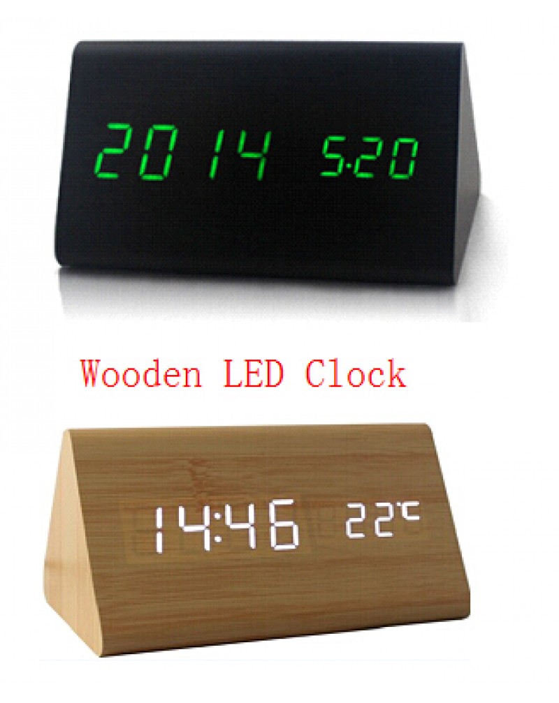 Sounds Control Alarm Clocks, Thermometer LED Digital Clock,Wood wooden Big Numbers Table Clock, Desktop Clock