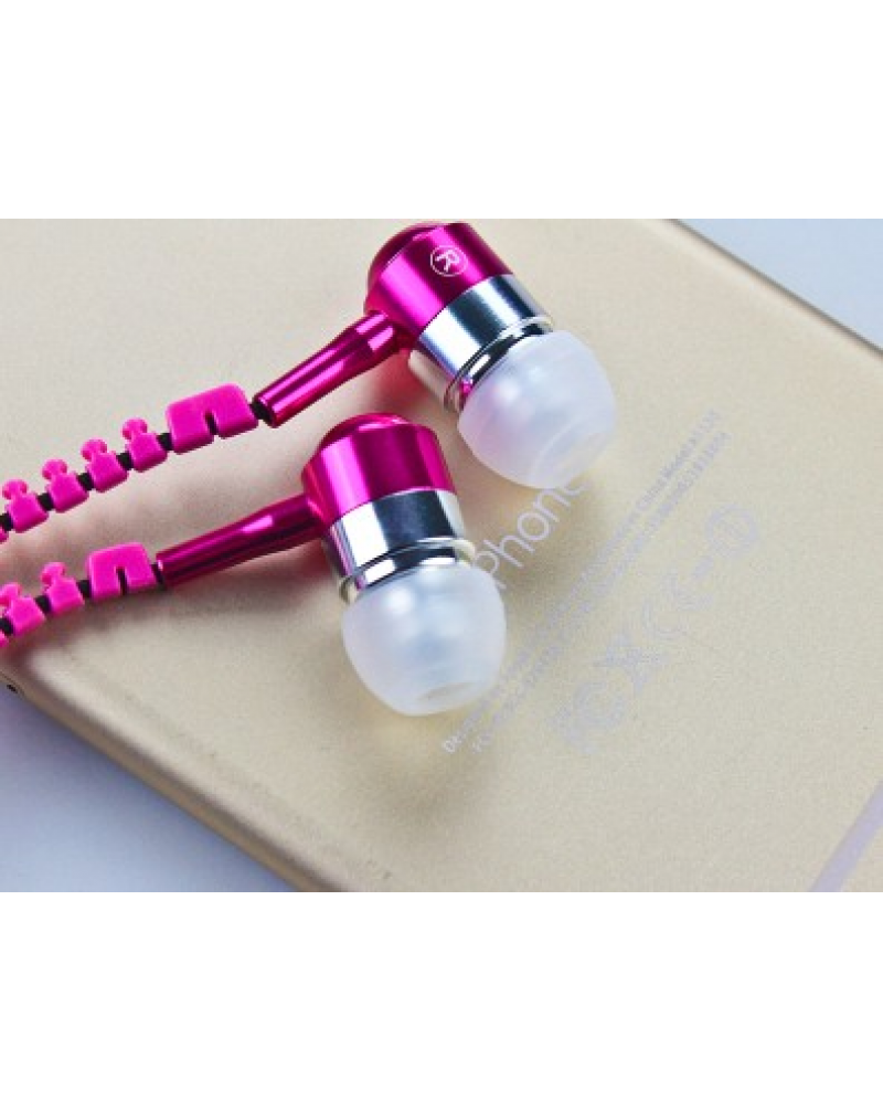 Metal zipper Headset In-Ear Earphones stereo headset microphone wire earphone for mobile phone wholesale tape