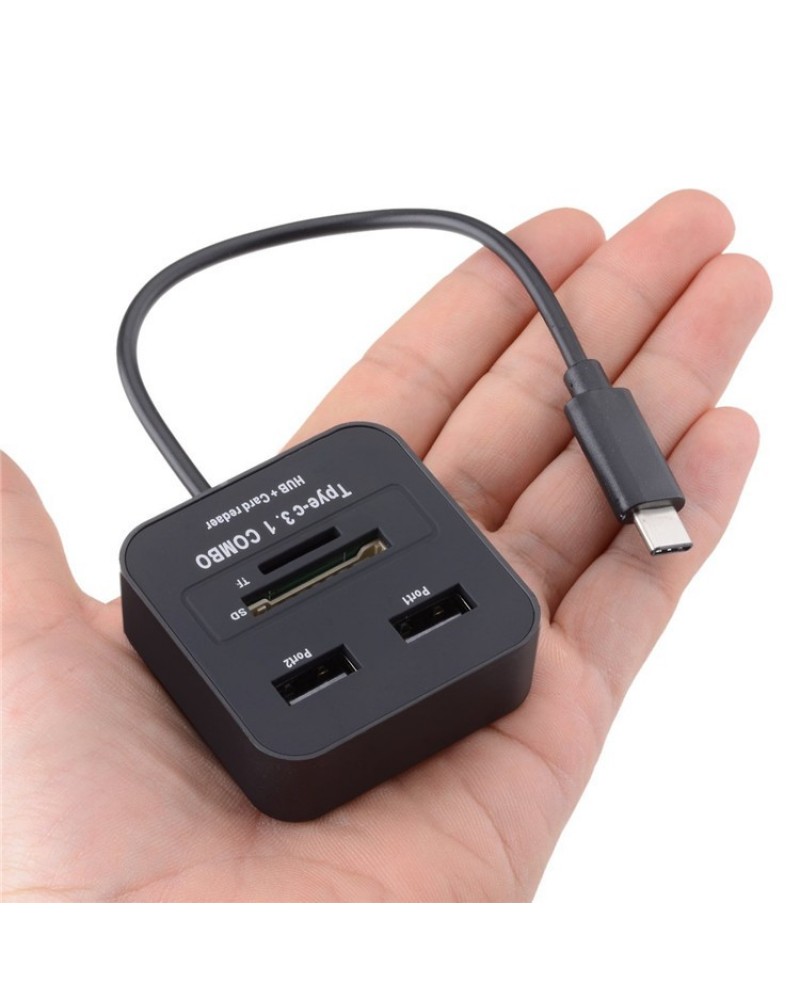 Mini USB 3.1 Type-C Hub Adapter To Dual 2 USB 2.0 Ports + SD/TF Card Reader For Chromebook New Macbook etc