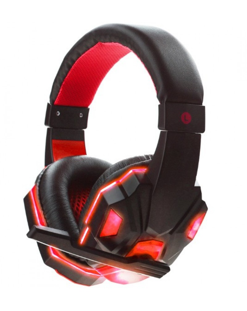 Gaming Headset with Microphone Red White Pro Stereo Game Headphone Headband LED USB for PC Gamer